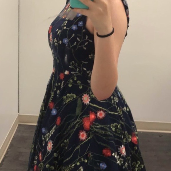 Navy Floral Formal/Homecoming Dress - Picture 2 of 6